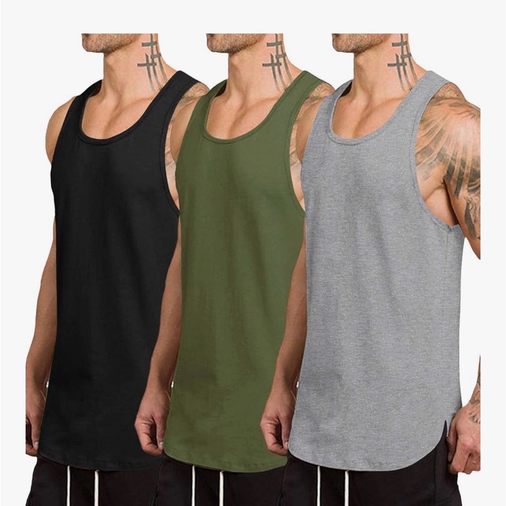 Classic Men's Black, Olive, and Heather Gray Tank Tops